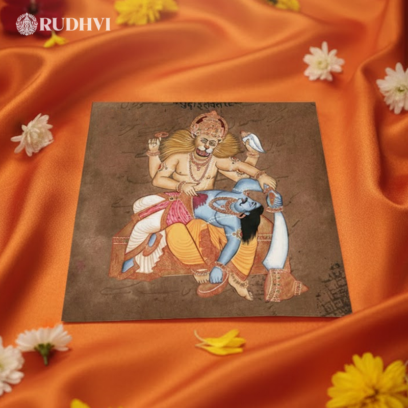 Narasimha Vishnu Avatar Handmade Hindu Deity Art – Divine Protection & Fearless Justice
