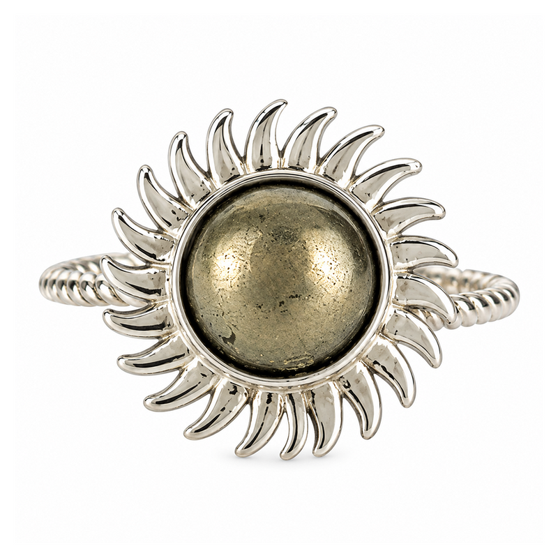 Pyrite Sun Ring for Wealth, Prosperity & Financial Growth | Natural Pyrite Crystal Ring