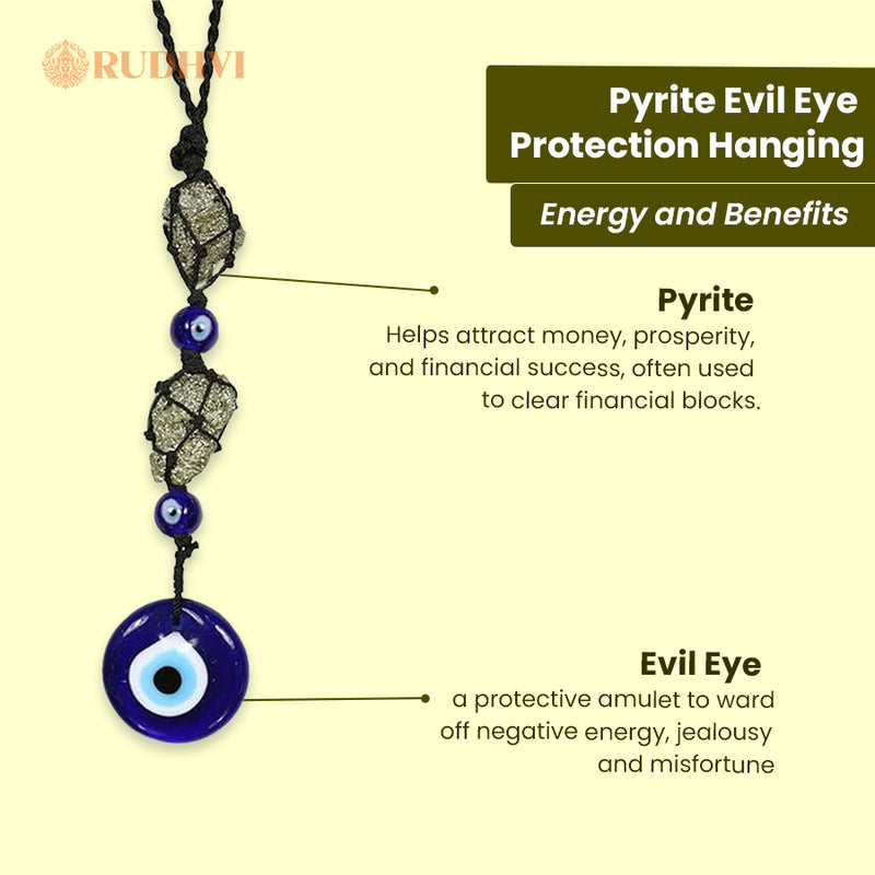 Pyrite Evil Eye Hanging for Home & Office – Nazar Protection & Wealth Attraction | Rudhvi™