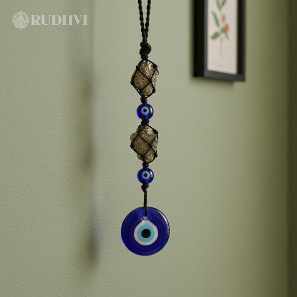Pyrite Evil Eye Hanging for Home & Office – Nazar Protection & Wealth Attraction | Rudhvi™