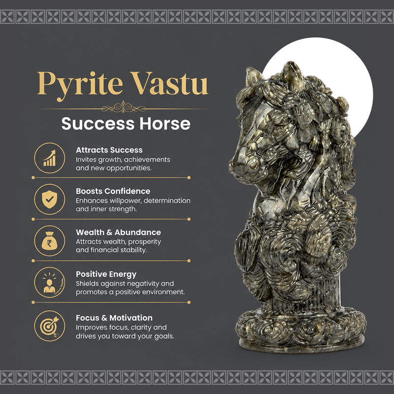 Natural Pyrite Vastu Success Horse Statue | Crystal Horse for Home & Office Décor
