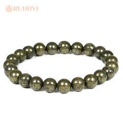 Pyrite beaded bracelet on a white background