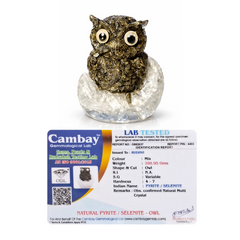 Pyrite Owl on Selenite Base – Wealth, Protection & Positive Energy Crystal Decor | Rudhvi