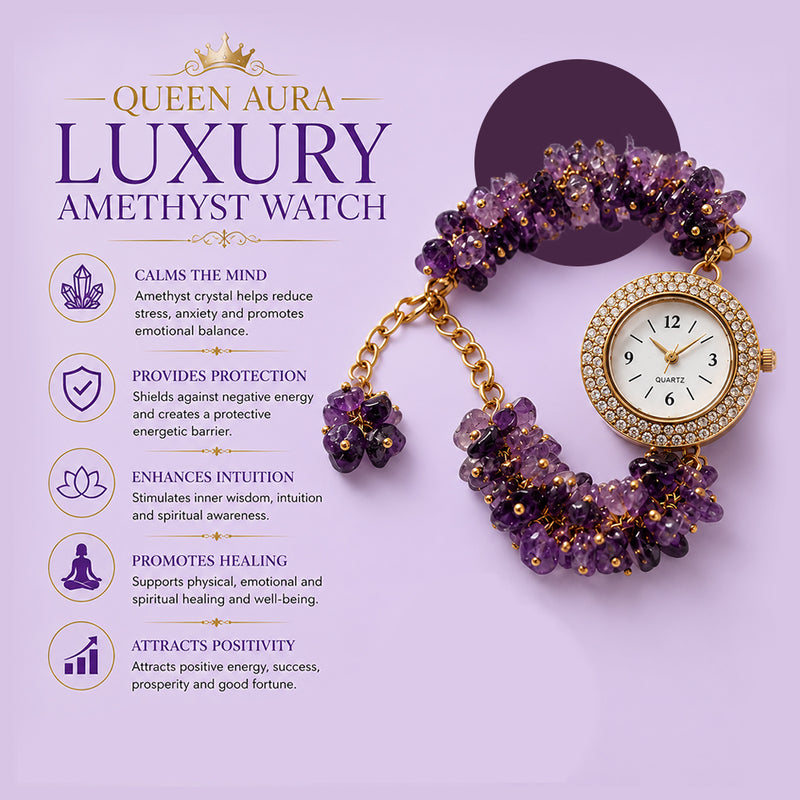 Queen Aura Luxury Amethyst Crystal Watch for Women