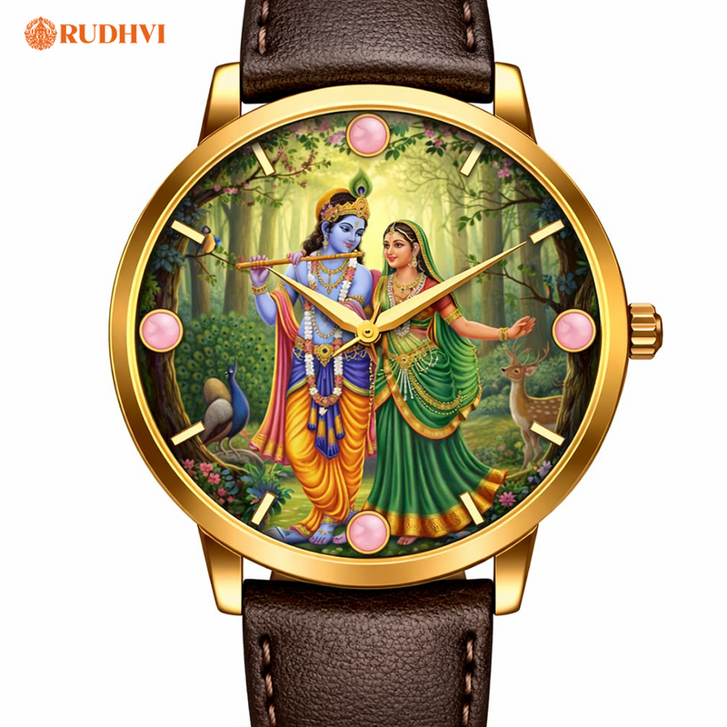 Rudhvi™ Radha Krishna Rose Quartz Aura Watch – Divine Love Energy Timepiece