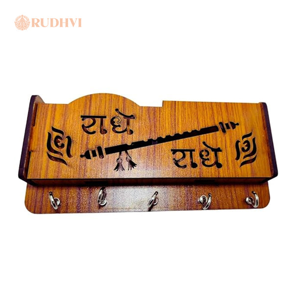 Radhe Krishna Wooden Key Holder – Premium Wall Hanging l Rudhvi