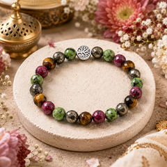 Raj Yog Bracelet | Natural Pyrite, Tiger Eye, Jade & Ruby Stone Crystal Bracelet for Wealth, Money Attraction, Success, Prosperity, Good Luck & Career Growth