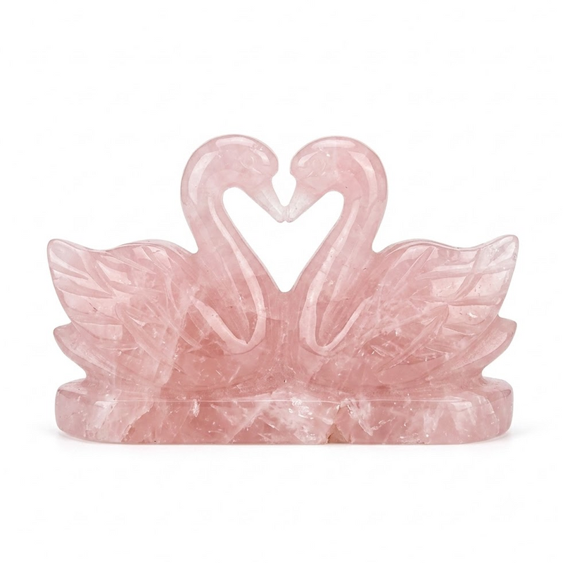 Natural Rose Quartz Soulmate Swan Crystal | Love & Relationship Healing Decor
