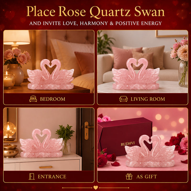 Natural Rose Quartz Soulmate Swan Crystal | Love & Relationship Healing Decor