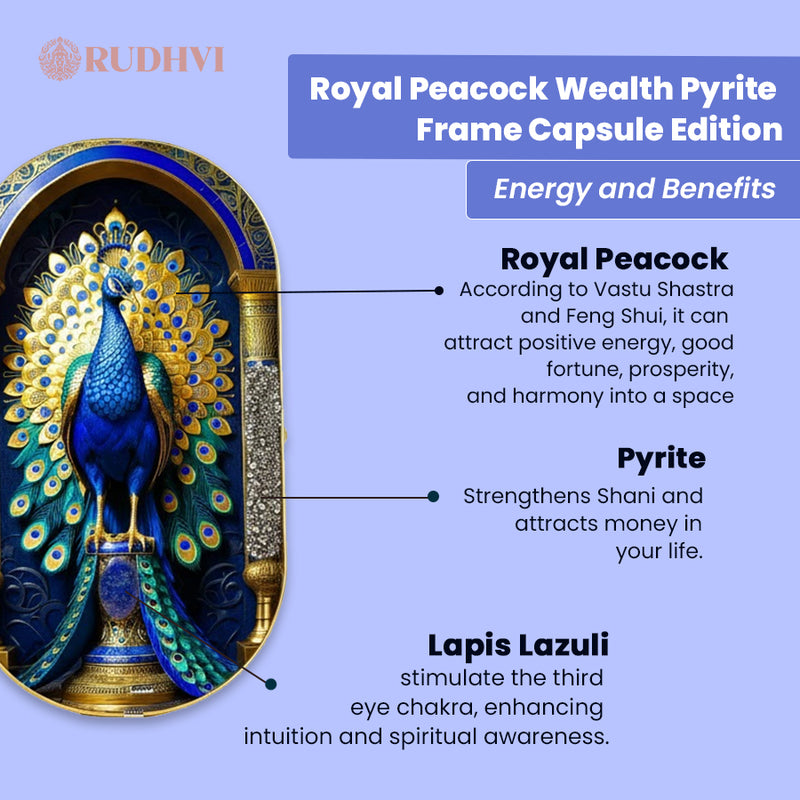 Royal Peacock Wealth Pyrite Frame – Prosperity, Fortune & Positive Energy | Rudhvi