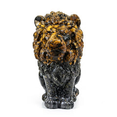 Tiger Eye & Pyrite Guardian Lion Crystal Statue | Decorative Home & Office Décor