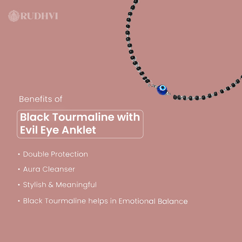 Rudhvi Black Tourmaline Evil Eye Anklet Product Display – Nazar Protection Jewelry