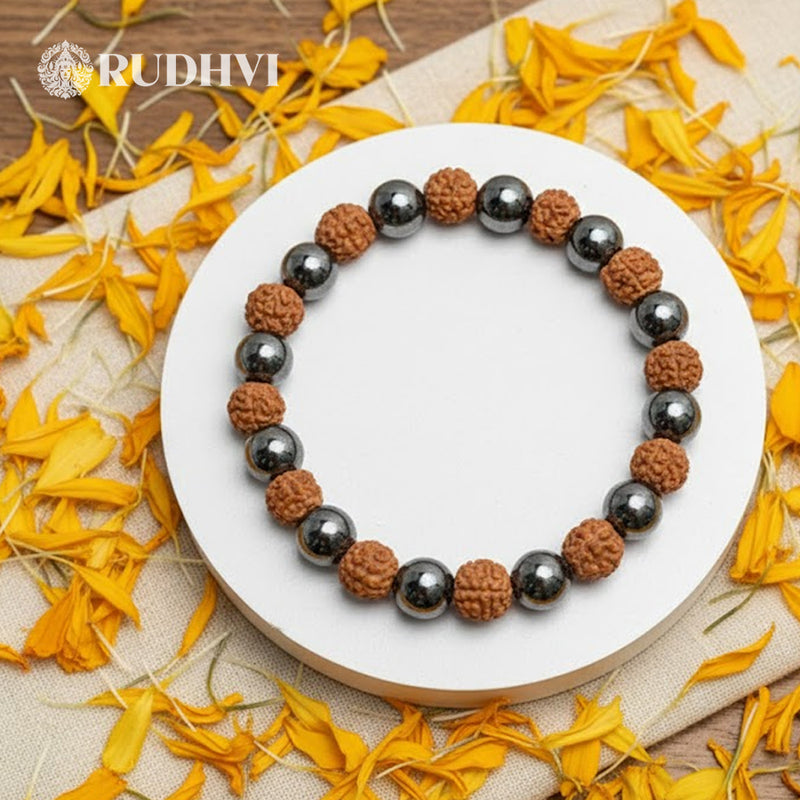 Rudraksha Hematite Protection Bracelet – Energy Balance & Focus | Rudhvi