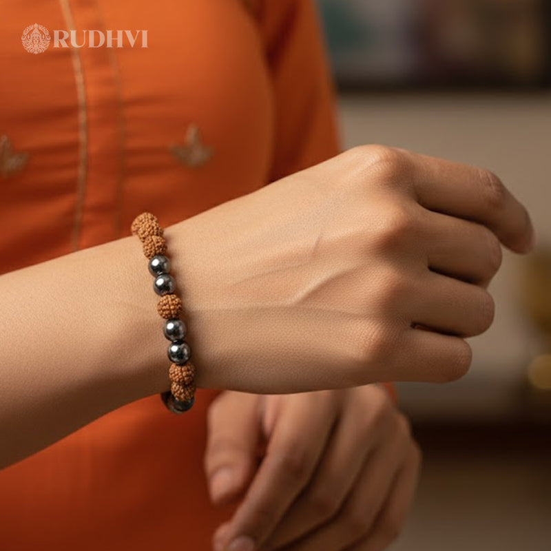 Rudraksha Hematite Protection Bracelet – Energy Balance & Focus | Rudhvi