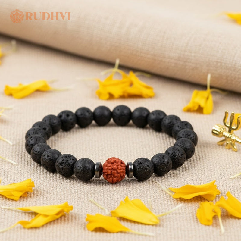 Rudraksha Lava Stone Bracelet for Protection – Spiritual Grounding Bracelet | Rudhvi™