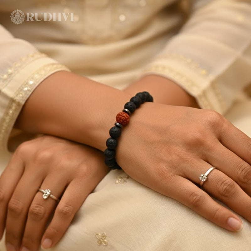 Rudraksha Lava Stone Bracelet for Protection – Spiritual Grounding Bracelet | Rudhvi™