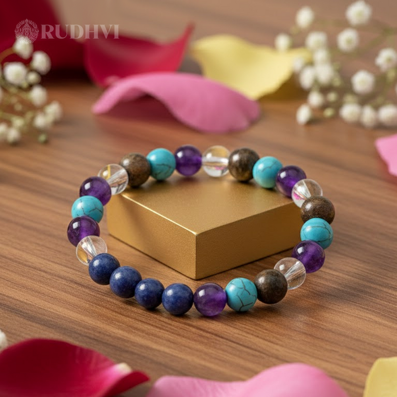 Sagittarius (Dhanu Rashi) Zodiac Bracelet – Lapis, Amethyst, Turquoise, Bronzite & Clear Quartz | Rudhvi