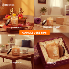 Mandir Inspired Sandalwood & Camphor Scented Candle for Puja & Meditation | RUDHVI