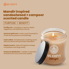 Mandir Inspired Sandalwood & Camphor Scented Candle for Puja & Meditation | RUDHVI