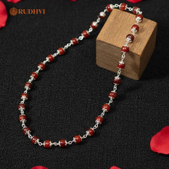 Silver Plated Sandalwood Mala – Calmness, Focus & Spiritual Balance | Rudhvi