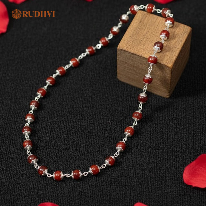 Silver Plated Sandalwood Mala – Calmness, Focus & Spiritual Balance | Rudhvi