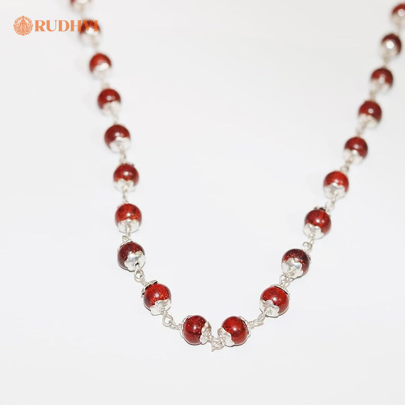 Silver Plated Sandalwood Mala – Calmness, Focus & Spiritual Balance | Rudhvi