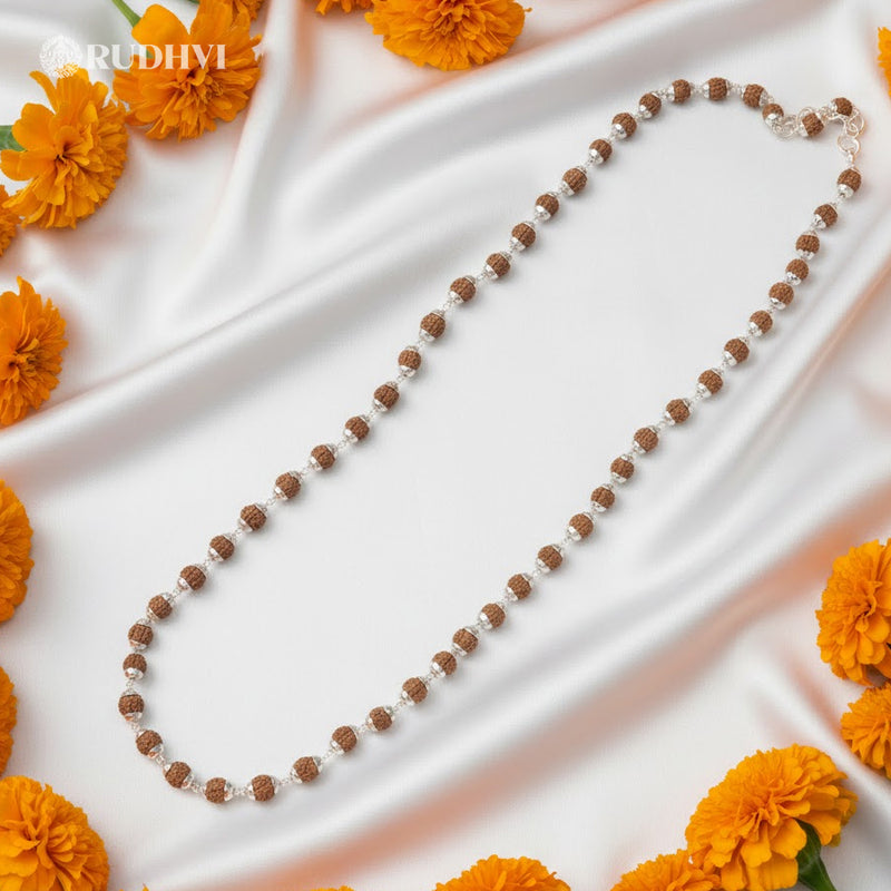 Silver Plated Rudraksha Mala – Spiritual Protection & Emotional Balance | Rudhvi