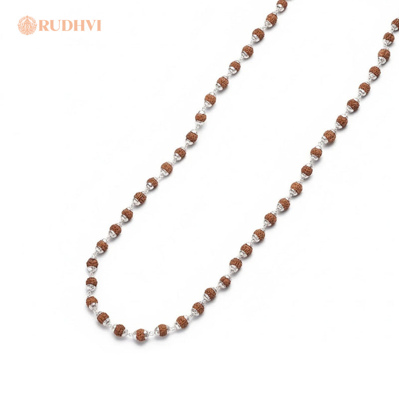 Silver Plated Rudraksha Mala – Spiritual Protection & Emotional Balance | Rudhvi