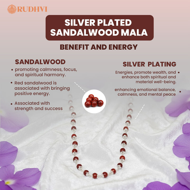Silver Plated Sandalwood Mala – Calmness, Focus & Spiritual Balance | Rudhvi