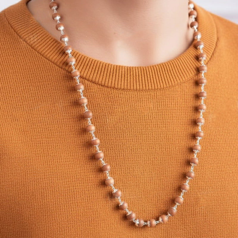 Silver Plated Sandalwood Mala – Calmness, Focus & Spiritual Balance | Rudhvi