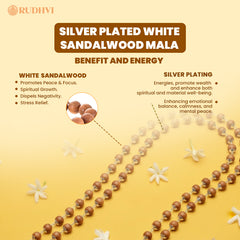 Silver Plated Sandalwood Mala – Calmness, Focus & Spiritual Balance | Rudhvi
