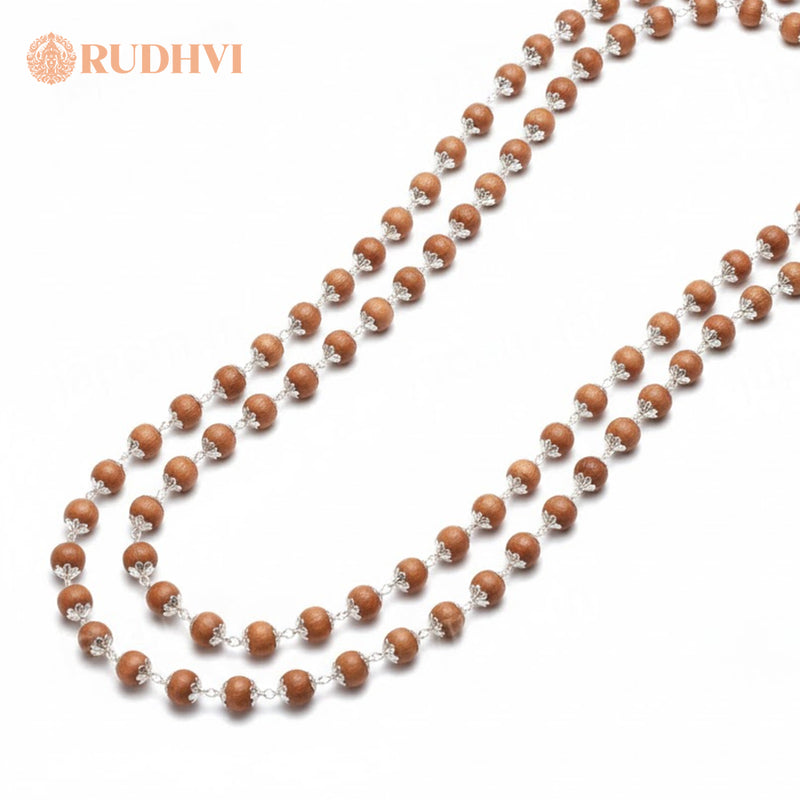 Silver Plated Sandalwood Mala – Calmness, Focus & Spiritual Balance | Rudhvi