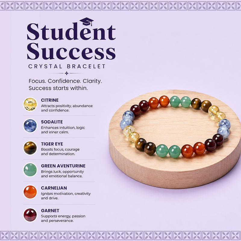 Student Success Crystal Bracelet | Study, Focus, Memory, Exam Success & Career Growth