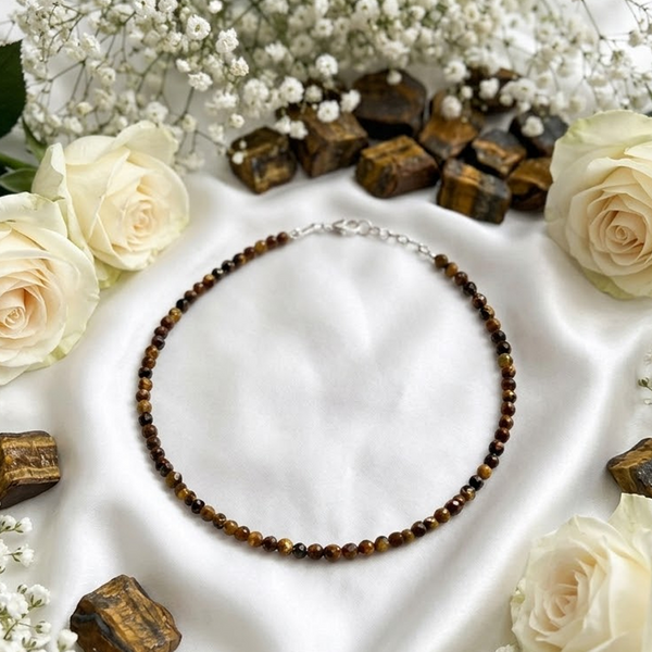 Tiger Eye Fearless Anklet – Confidence, Protection & Grounding Crystal