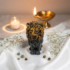 Tiger Eye & Pyrite Guardian Lion Crystal Statue | Decorative Home & Office Décor