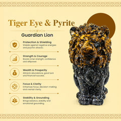 Tiger Eye & Pyrite Guardian Lion Crystal Statue | Decorative Home & Office Décor