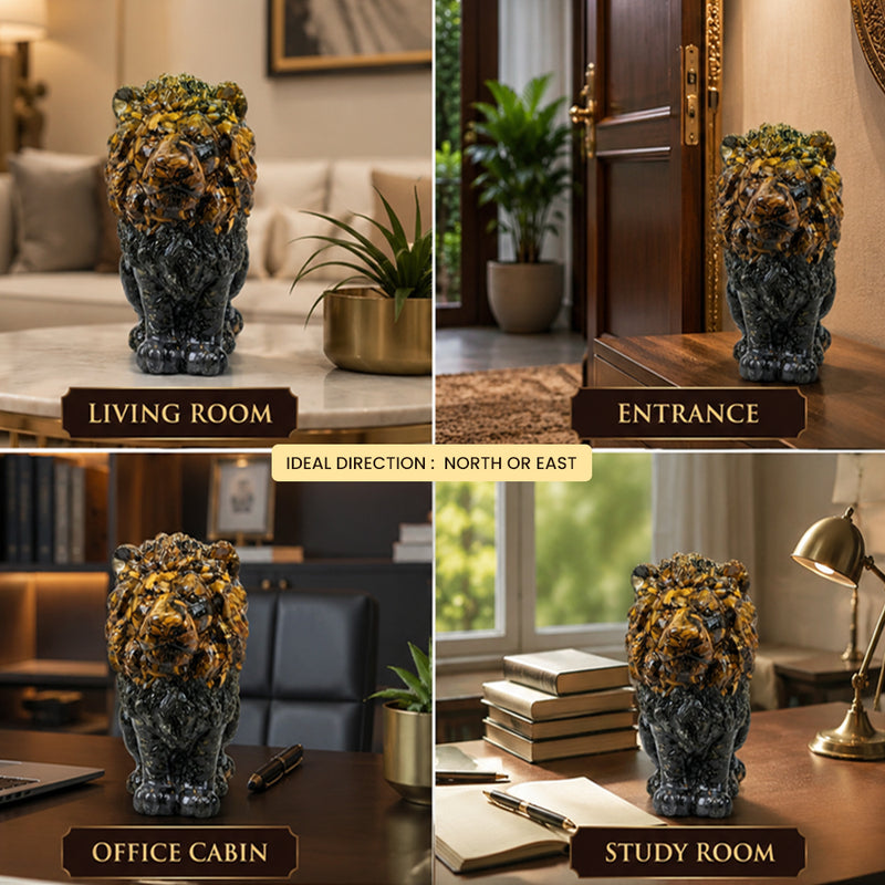 Tiger Eye & Pyrite Guardian Lion Crystal Statue | Decorative Home & Office Décor