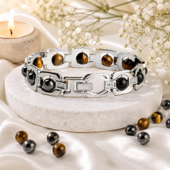 Triple Protection Bracelet – Tiger Eye, Hematite & Black Obsidian | Silver