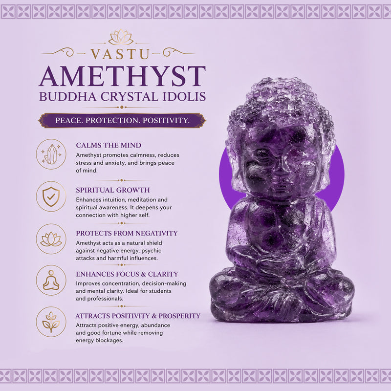 Vastu Amethyst Buddha Crystal Idol – Peace, Clarity & Spiritual Harmony