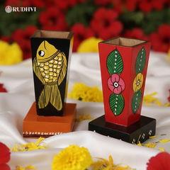 Handcrafted Folk Art Wooden Pen Stand