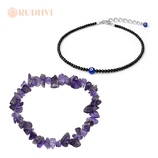 Amethyst and Black Tourmaline duo set