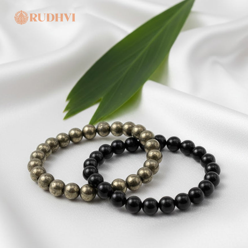 B-Rich Money Magnet & Protection Bracelet – Pyrite + Black Obsidian | Rudhvi