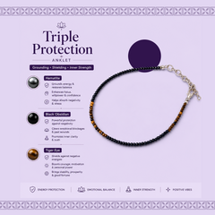 Triple Protection Crystal Anklet – Hematite, Black Obsidian & Tiger Eye