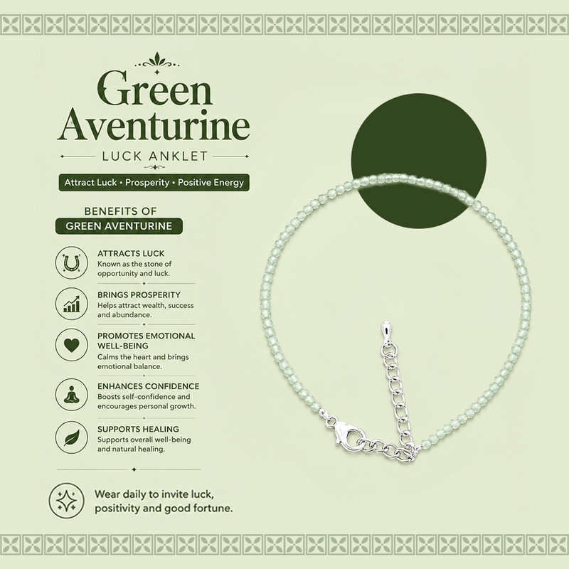 Natural Green Aventurine Crystal Anklet – Adjustable Luck & Prosperity Anklet