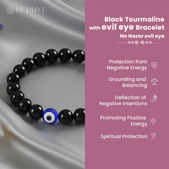 Black Tourmaline Evil Eye Bracelet Benefits Card – Protection & Positivity – RUDHVI