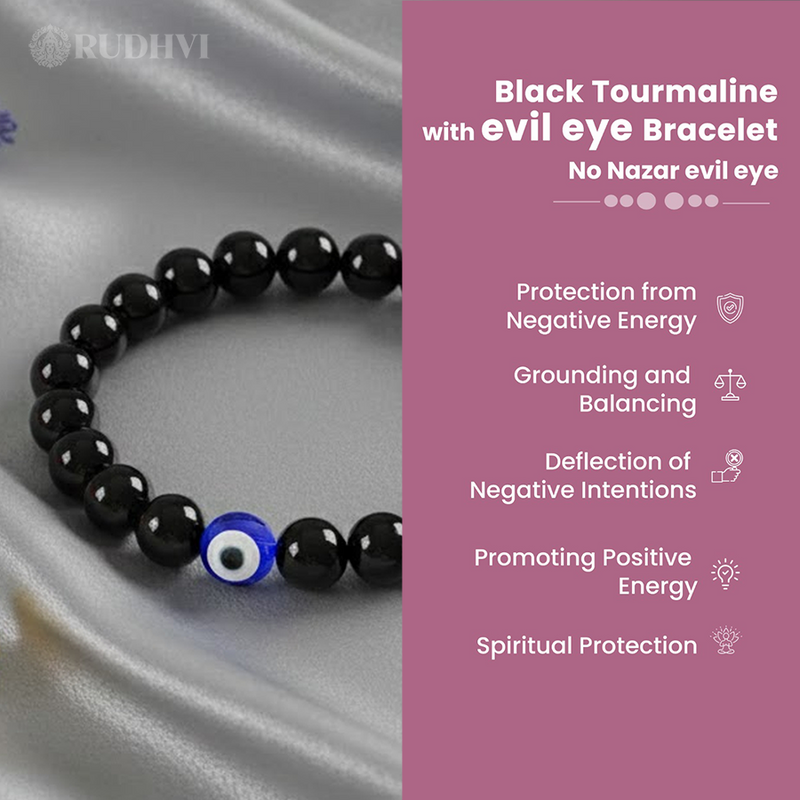 Black Tourmaline Evil Eye Bracelet Benefits Card – Protection & Positivity – RUDHVI