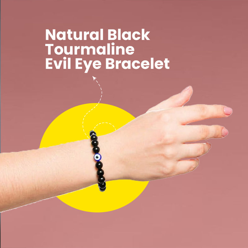 lack Tourmaline Evil Eye Bracelet Lifestyle Photo – Protection Bracelet by RUDHVI