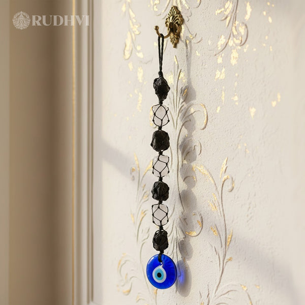 Black Tourmaline Selenite Evil Eye Wall Hanging for Protection