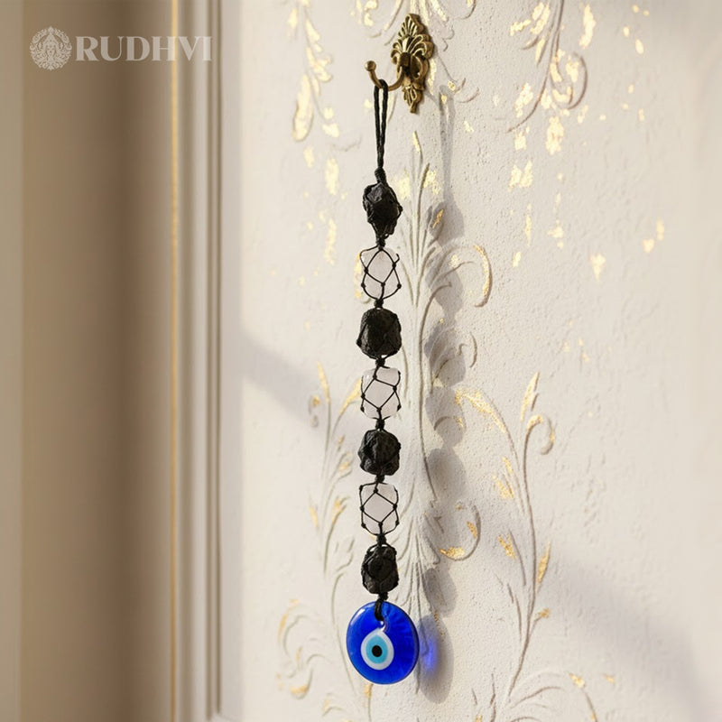 Black Tourmaline Selenite Evil Eye Wall Hanging for Protection
