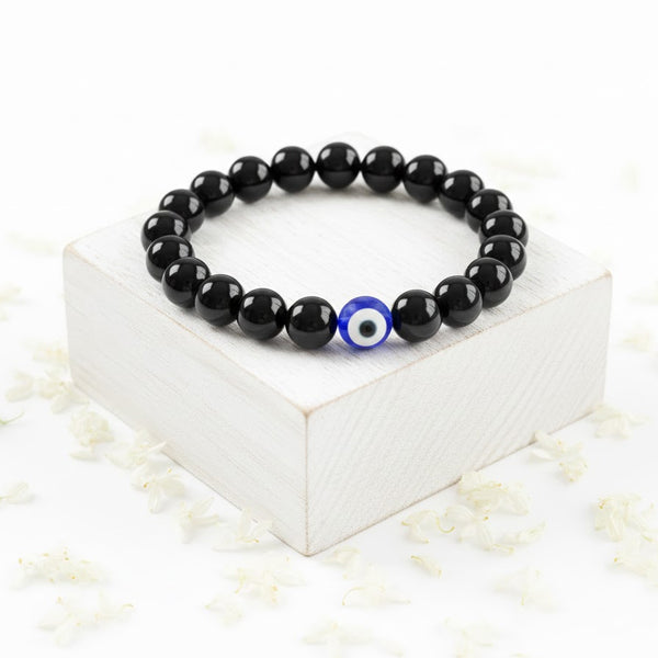 Black Tourmaline with Evil Eye Bracelet – Protection from Negativity & Nazar - Rudhvi